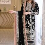 Aneela's 3pcs Lawn Article In Black Colour