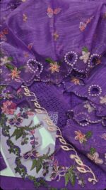 Qalamkar 3Pcs Lawn In Purple Colour