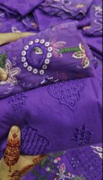 Qalamkar 3Pcs Lawn In Purple Colour - Image 2