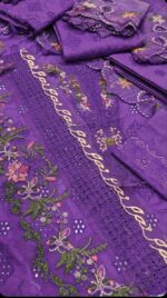 Qalamkar 3Pcs Lawn In Purple Colour - Image 3